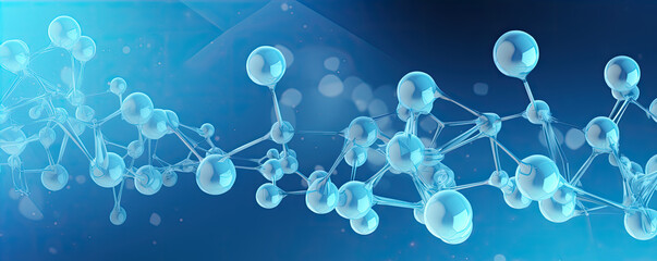Science with blue molecule or atoms connected , Abstract structure for medical use, 3d illustration or cartoon style.  wide banner - obrazy, fototapety, plakaty