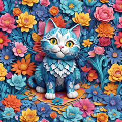 cute cat and flowers