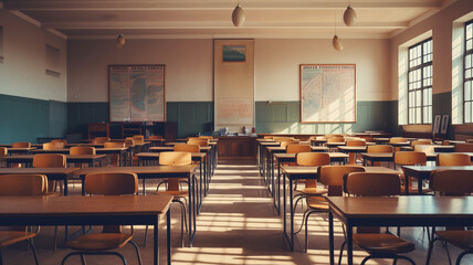 Empty classroom in the morning