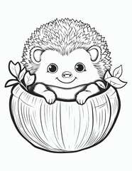 Cute kawaii autumn coloring page for kids with vintage, Nature forest, insects. animals cartoon illustration, Animal autumn coloring book for kids.
