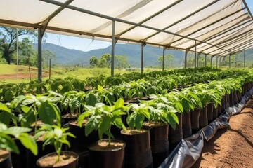 coffee plants being protected by a shade cloth