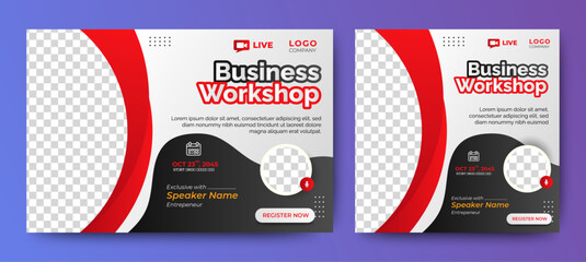 Online Business Conference live webinar banner invitation and social media post template design. Business webinar, business workshop, marketing program, job fair, online class & meeting banner design.