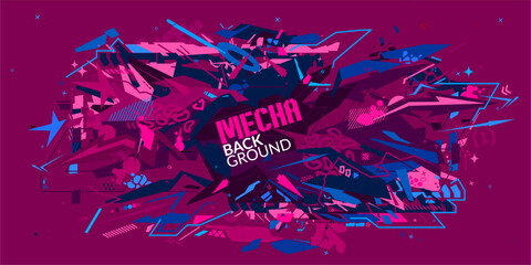 Trendy Futuristic Mecha Metaverse Colorful Abstract Urban Street Art Graffiti Style Vector Illustration Template Background