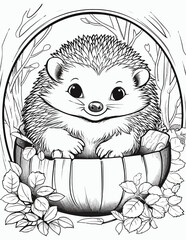 Cute kawaii autumn coloring page for kids with vintage, Nature forest, insects. animals cartoon illustration, Animal autumn coloring book for kids.