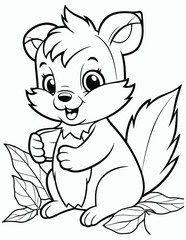 Cute kawaii autumn coloring page for kids with vintage, Nature forest, insects. animals cartoon illustration, Animal autumn coloring book for kids.