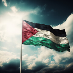 An image of the Palestinian flag. Free Palestine, free Gaza, abstract art, red, green, black. War in the Middle East