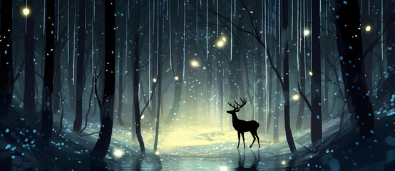 Elk under the night sky 4 - obrazy, fototapety, plakaty