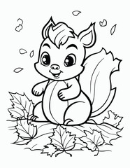 Cute kawaii autumn coloring page for kids with vintage, Nature forest, insects. animals cartoon illustration, Animal autumn coloring book for kids.
