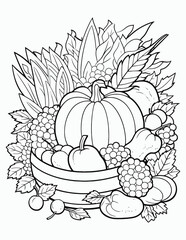 Cute kawaii autumn coloring page for kids with vintage, Nature forest, insects. animals cartoon illustration, Animal autumn coloring book for kids.