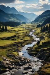 Fototapeta na wymiar Serene landscape of the Himalayan foothills in Himachal Pradesh, Generative AI