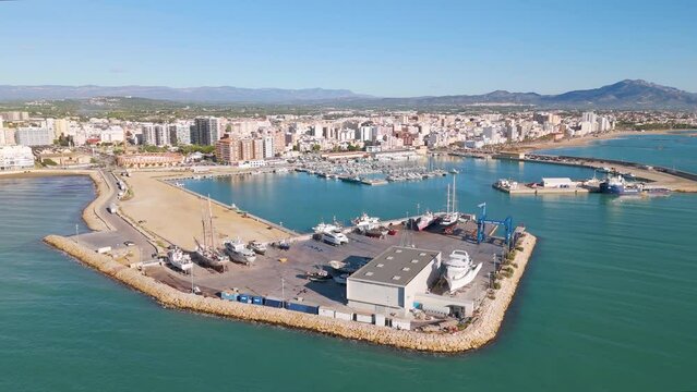 Aerial drone view of the marina in the Spanish coastal town of Vinaros