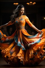 Traditional Kathak dancer performing in vibrant attire, Generative AI