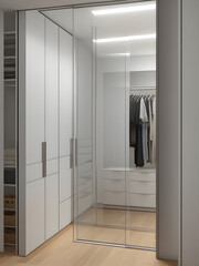 Closet with wardrobe in modern interior. 3d render.
