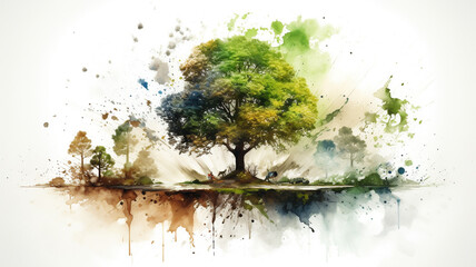 abstract watercolor technical design of a tree in the nature.
