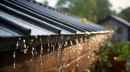showing water dripping from roof - obrazy, fototapety, plakaty
