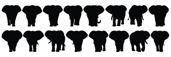 Elephant silhouettes set, large pack of vector silhouette design, isolated white background