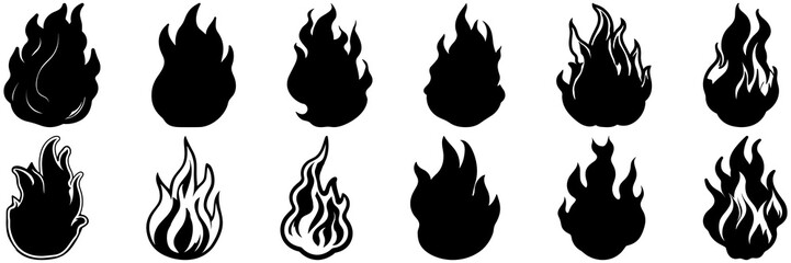 Flame silhouettes set, large pack of vector silhouette design, isolated white background © FutureFFX