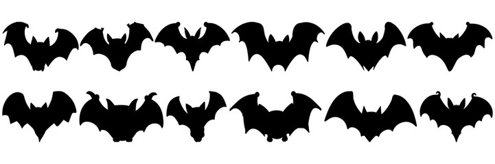 Bat silhouettes set, large pack of vector silhouette design, isolated white background