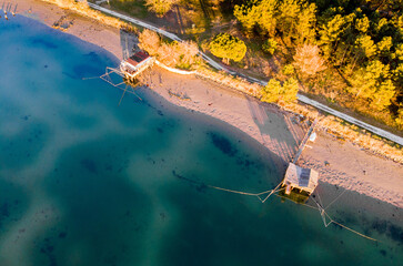 Pialassa della Baiona, Marina Romea, Ravenna, Emilia Romagna, Italy, Europe. Fishing hut in the...