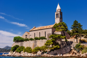 Lopud, Croatia - August 09, 2023: Church Holy Mary of Spilice, Lopud, Elaphiti Islands, Croatia