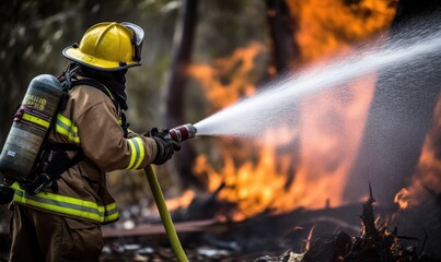 A Heroic Firefighter Battling Flames With Water