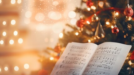 Christmas Choir Singing Joyfully with Sheet Music in Hand. - obrazy, fototapety, plakaty