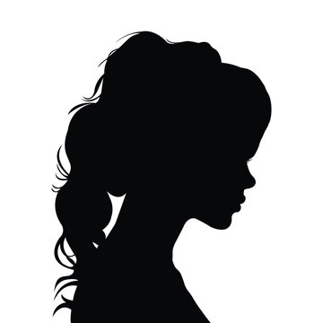 Woman Silhouette Side View on White