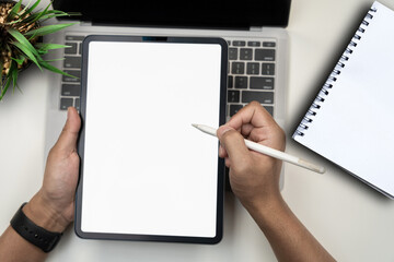 Business people working with smart phones with laptop computer, Tablet with social media layouts.