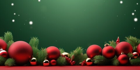  Fir: Red Ornaments, Green Backdrop, and Gift Boxes Galore - Christmas Banner with Copious Copy Space