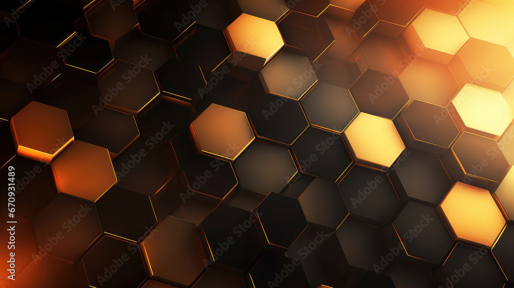 Poster 3d abstract geometric hexagon shapes background in golden color