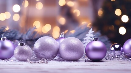 Obraz premium Glittering Purple Christmas Background with Golden Snowflakes and Decorations