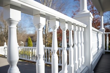 detailed shot of white handrails on a veranda - obrazy, fototapety, plakaty