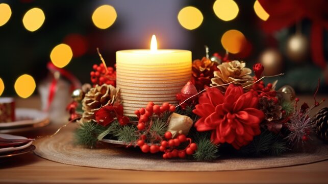 Glowing Christmas Centerpiece with Candlelight Decoration for  Celebrations