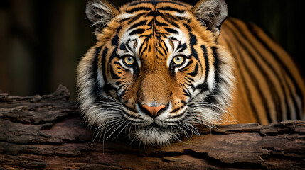 Tiger closeup portrait, safari shot. Bengal Tiger.
Made with generative ai