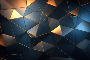 Abstract 3d of polygonal golden and blue background.