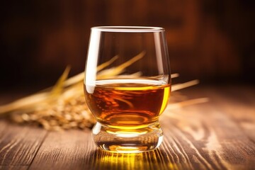 close-up of glass filled with golden malt whisky