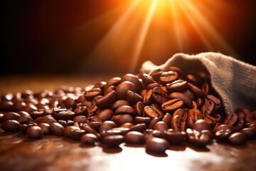 vibrant, roasted coffee beans under spotlights