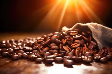 Rolgordijnen vibrant, roasted coffee beans under spotlights © Alfazet Chronicles
