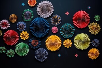 Fototapeta premium multi-colored paper decorations on dark background