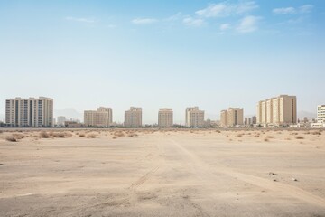 packed high-rise buildings next to an empty desert