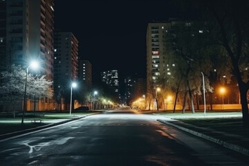 Fototapeta na wymiar a cityscape at night illuminated by street and building lights