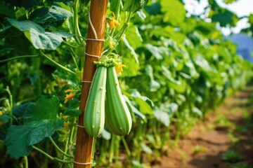 zucchini plant with mature fruits on the vines
