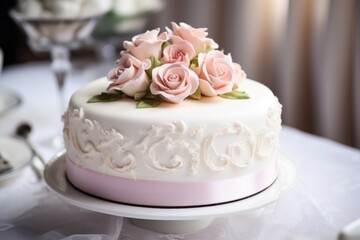 Obraz na płótnie Canvas a beautiful wedding cake with decorative icing
