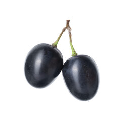 Two ripe dark blue grapes isolated on white