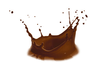Chocolate color liquid splashing on white background