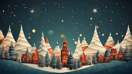Christmas winter night scenery background illustration - obrazy, fototapety, plakaty