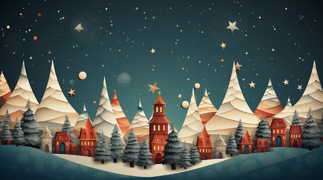 Christmas winter night scenery background illustration
