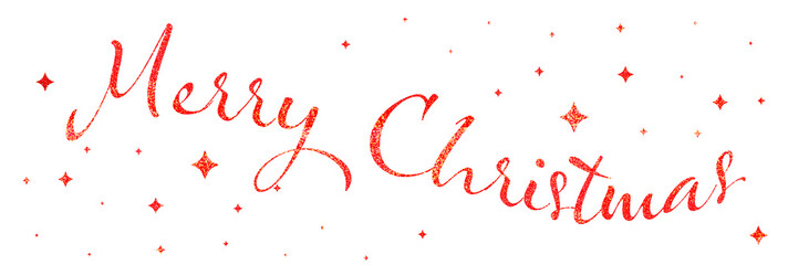 Glittery red text Merry Christmas on white background