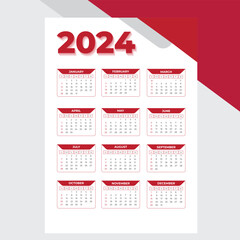 2024 Calendar new  year vector template design. Desk planner for 2024, wall calendar 2024 design
