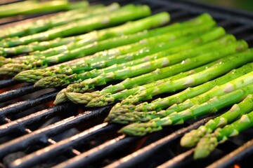 vibrantly green asparagus on a hot grill